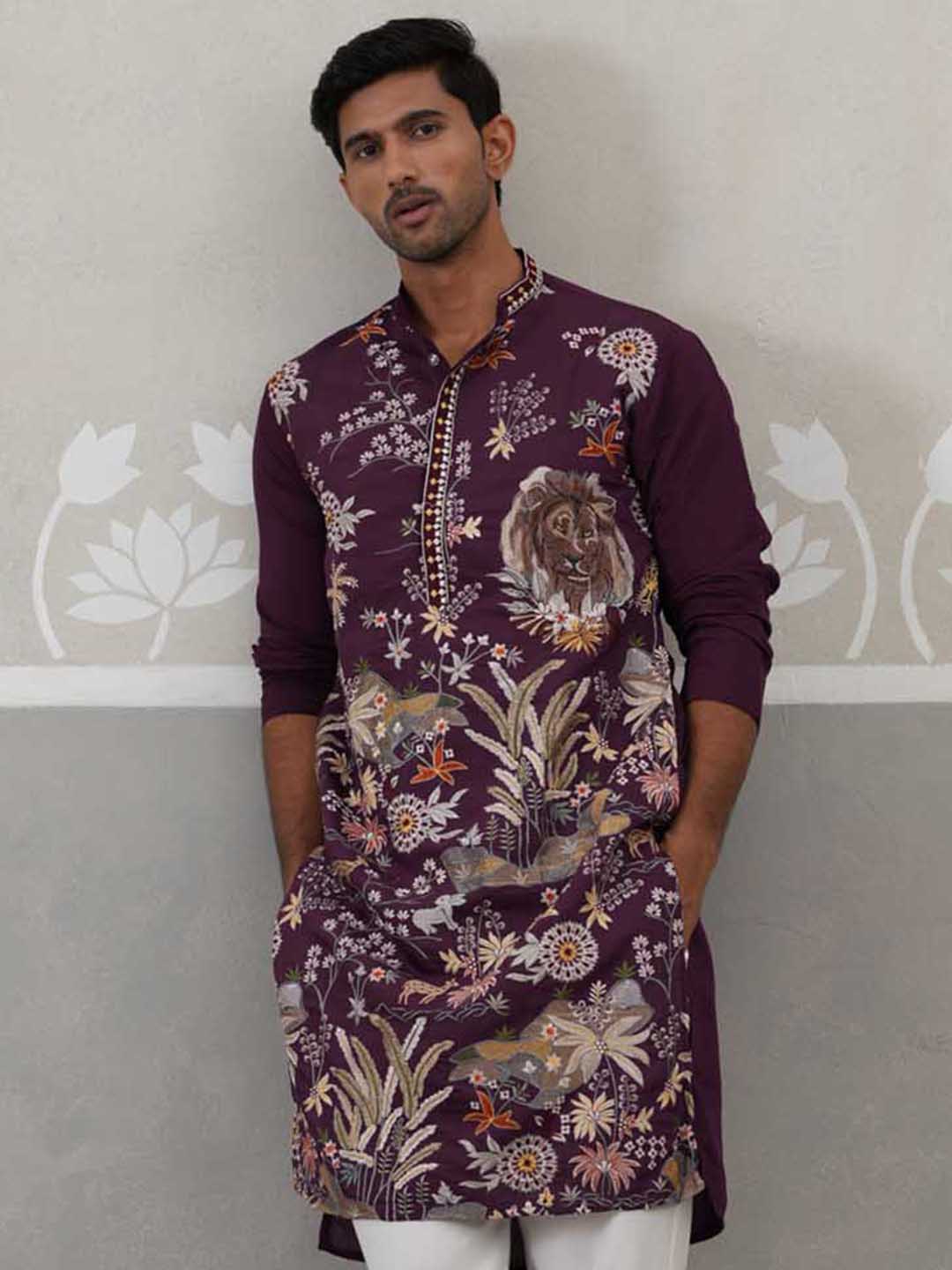 Floral Embroidered and Sequins Kurta (KO 5138 Purple ) [FF] [L-7-8]
