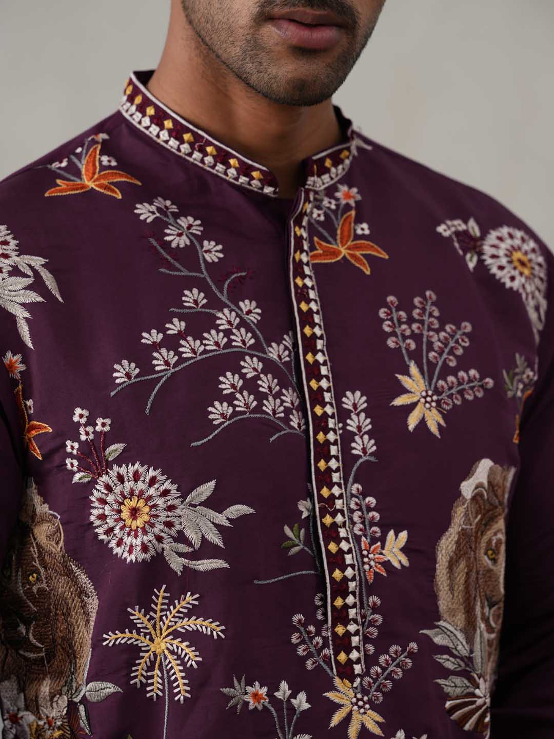 Floral Embroidered and Sequins Kurta (KO 5138 Purple ) [FF] [L-7-8]