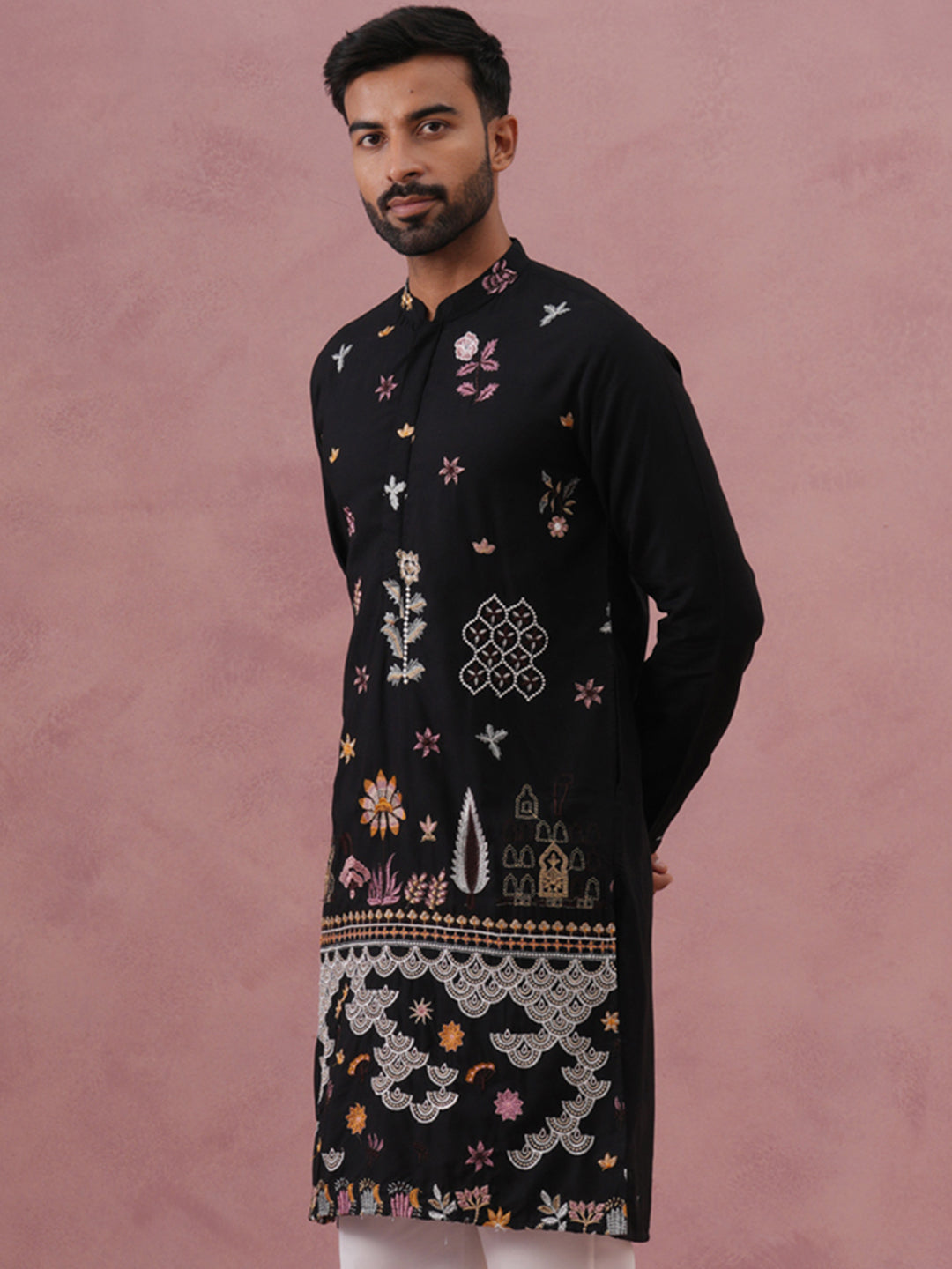 Floral Embroidered and Sequins Kurta (KO 5140 Black ) [FF] [D-5-6 & C5-6]