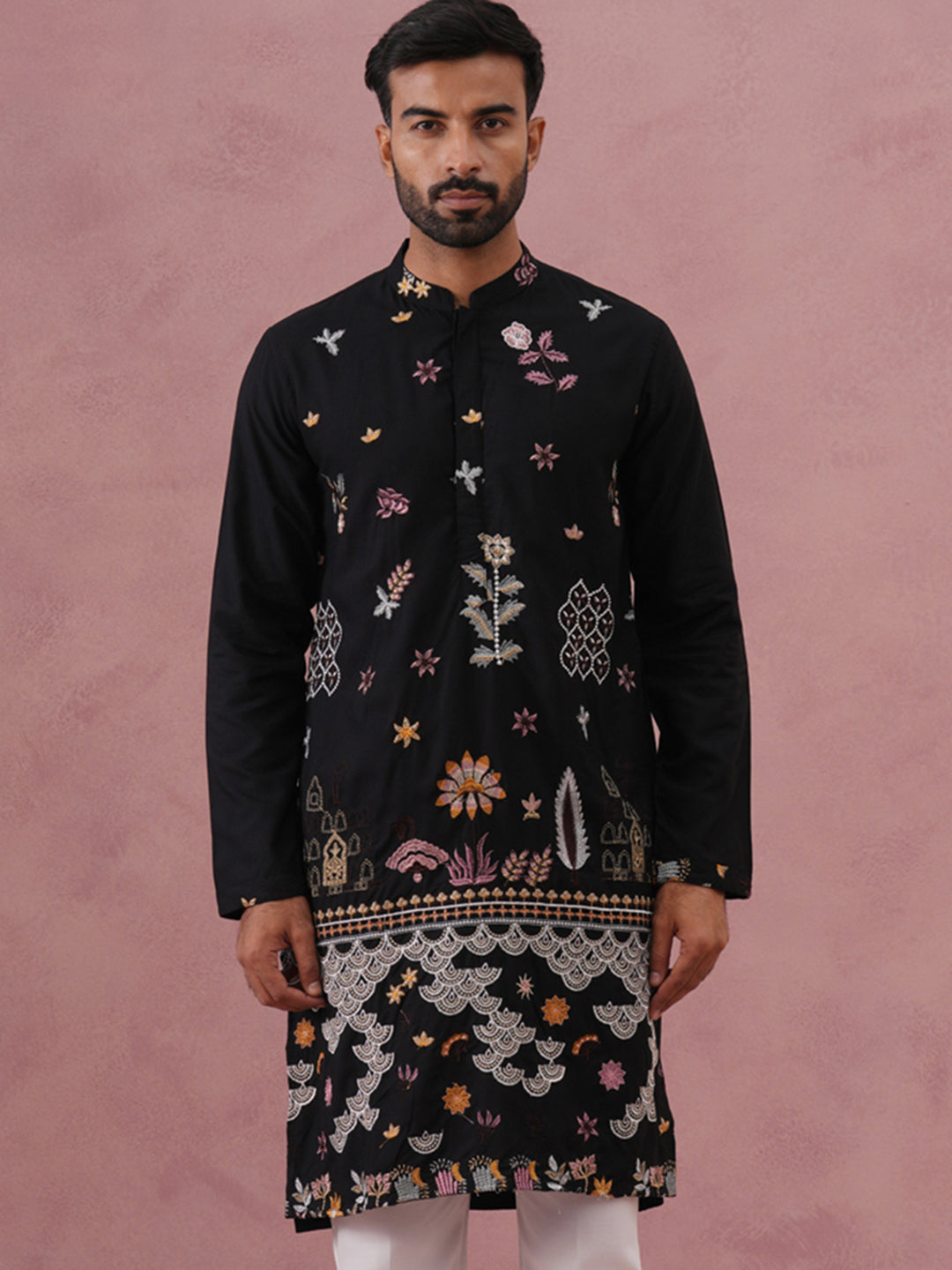 Floral Embroidered and Sequins Kurta (KO 5140 Black ) [FF] [D-5-6 & C5-6]