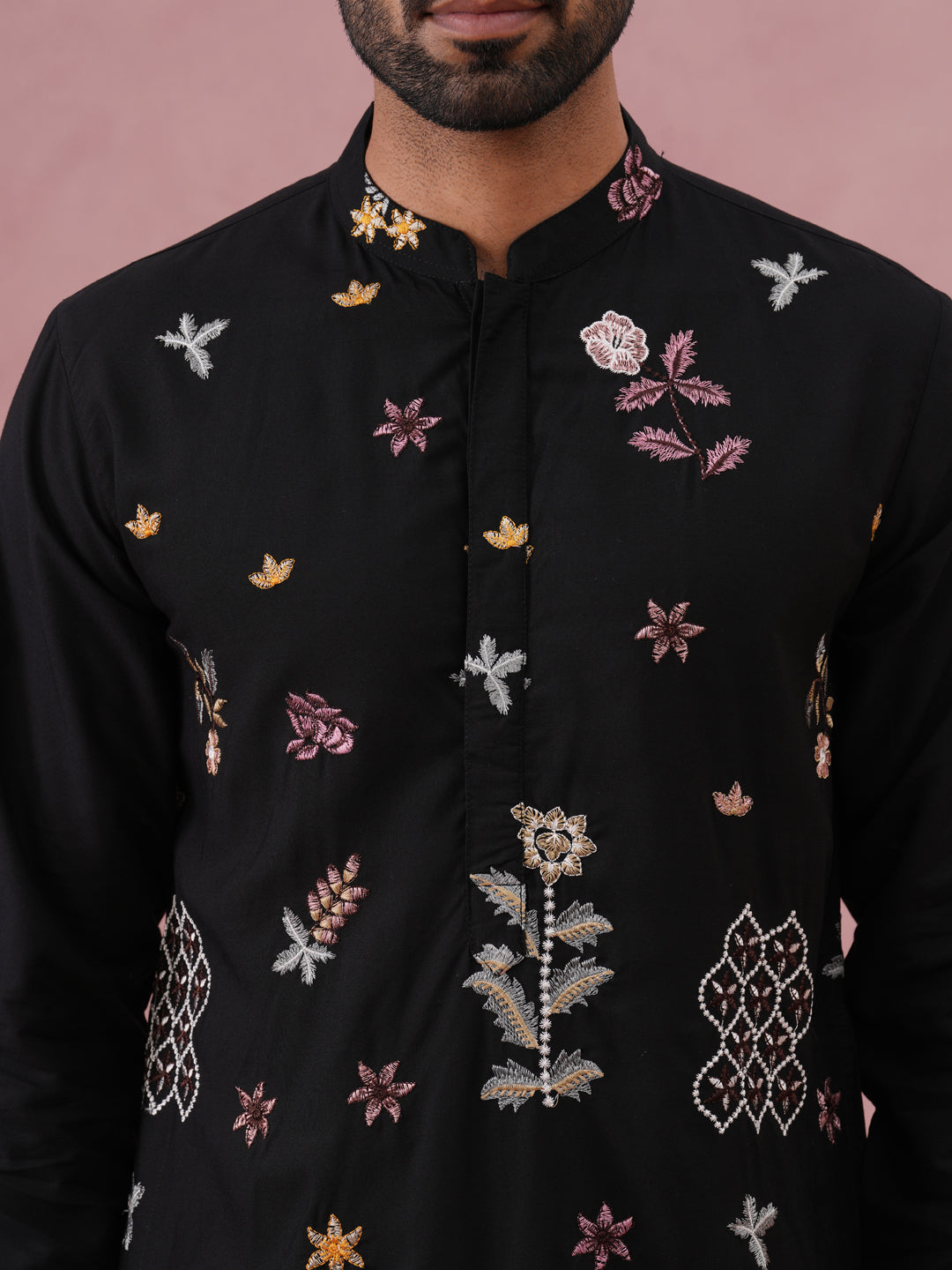 Floral Embroidered and Sequins Kurta (KO 5140 Black ) [FF] [D-5-6 & C5-6]