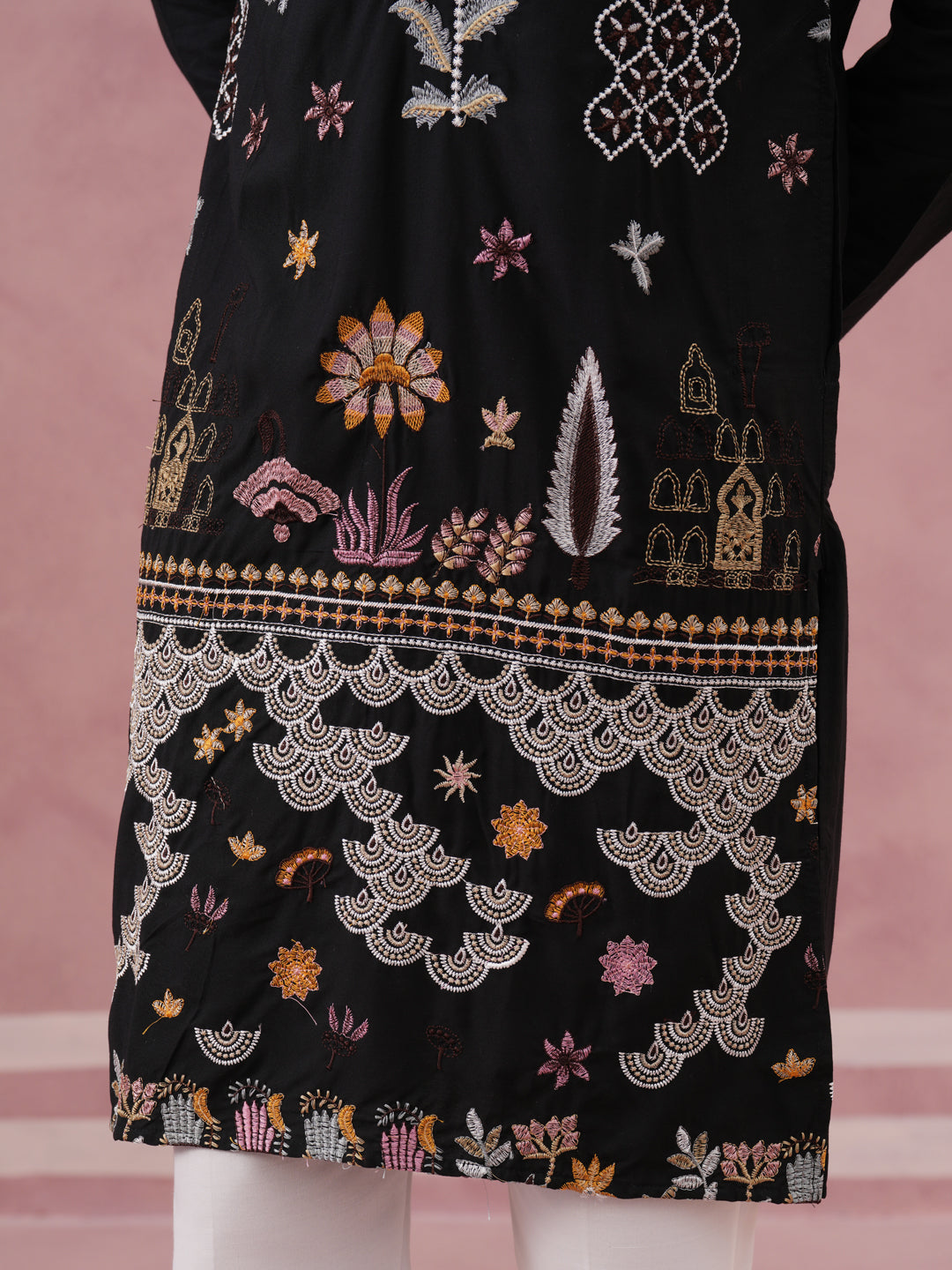 Floral Embroidered and Sequins Kurta (KO 5140 Black ) [FF] [D-5-6 & C5-6]