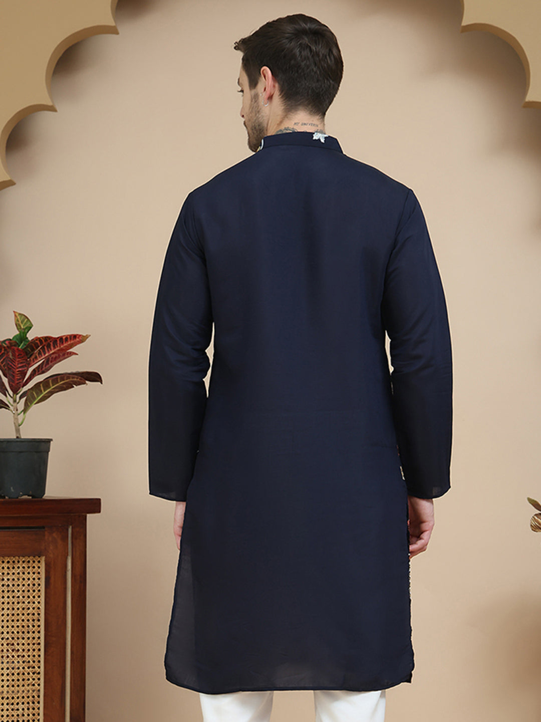 Floral Embroidered and Sequins Kurtas ( KO 5140 Navy )