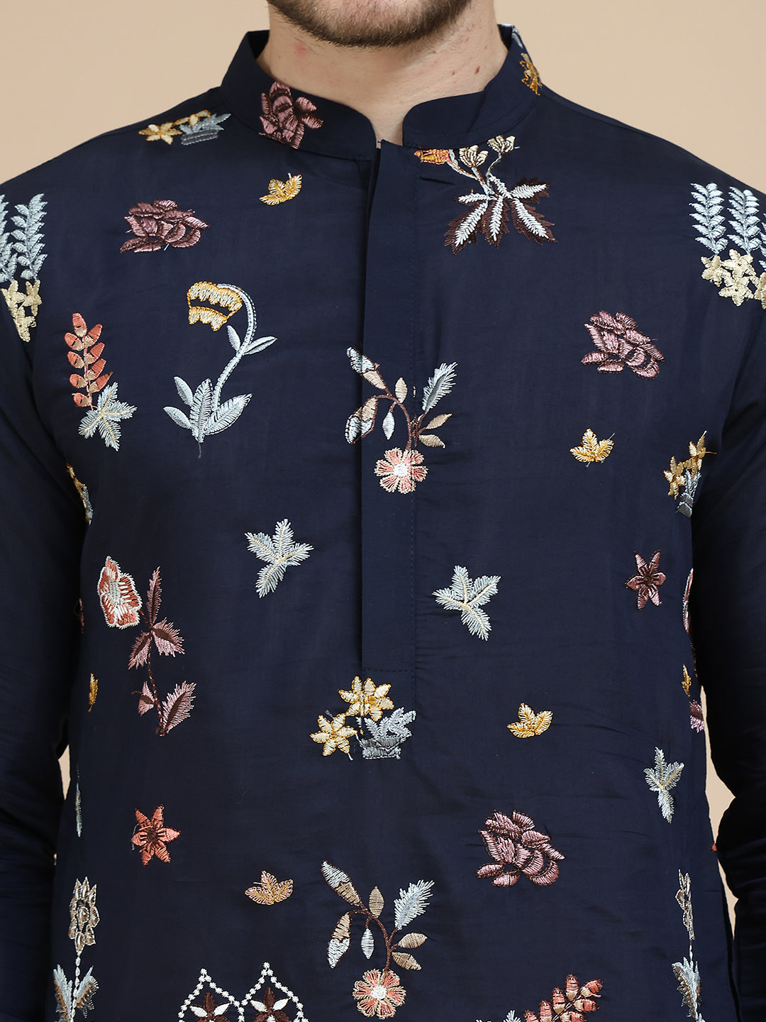 Floral Embroidered and Sequins Kurtas ( KO 5140 Navy )