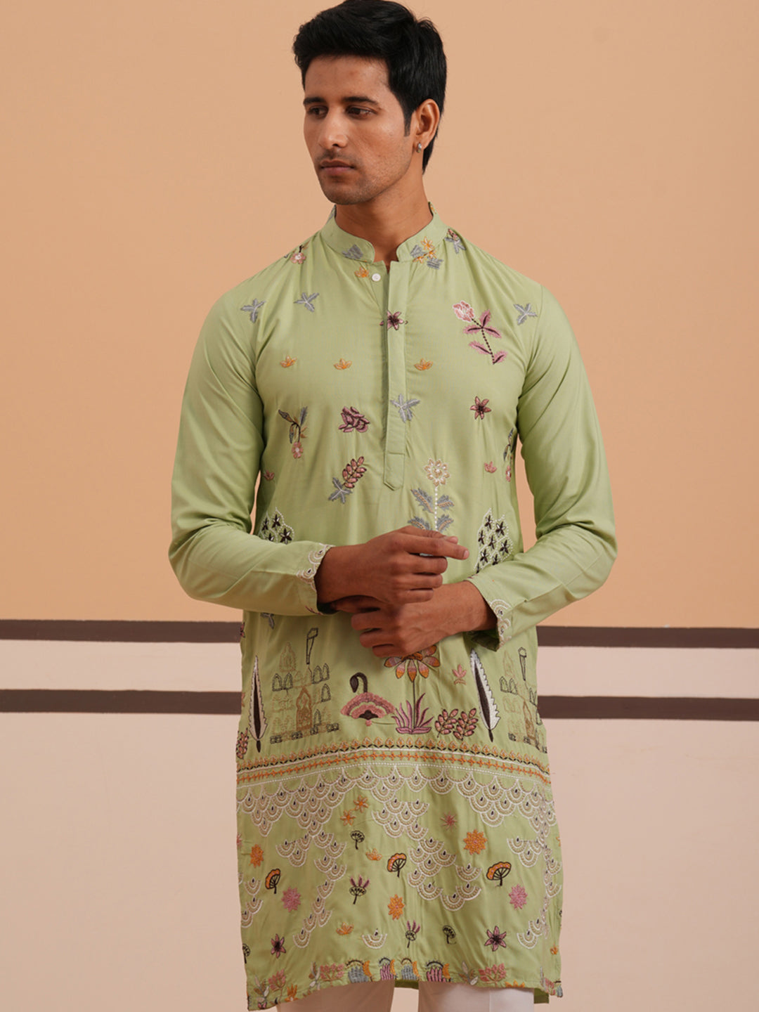 Floral Embroidered and Sequins Kurta ( KO 5140 Pista ) [FF] [D-5-6 & C5-6]