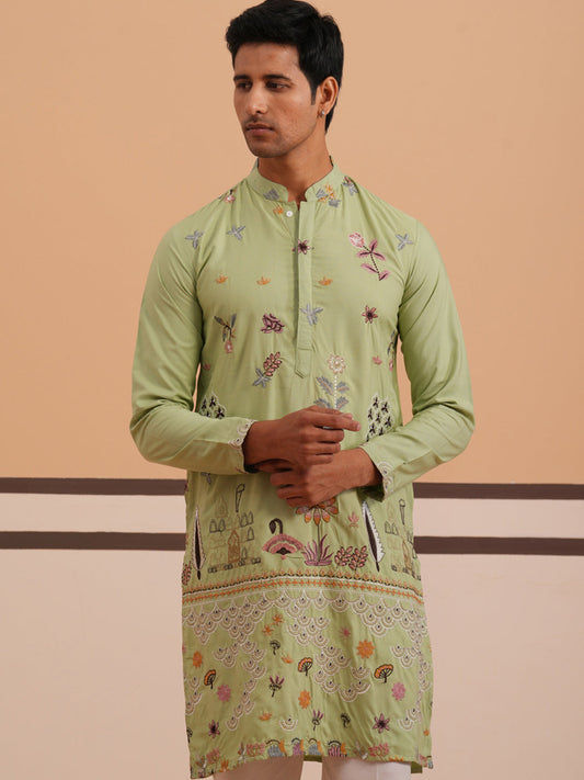 Floral Embroidered and Sequins Kurta ( KO 5140 Pista ) [FF] [D-5-6 & C5-6]