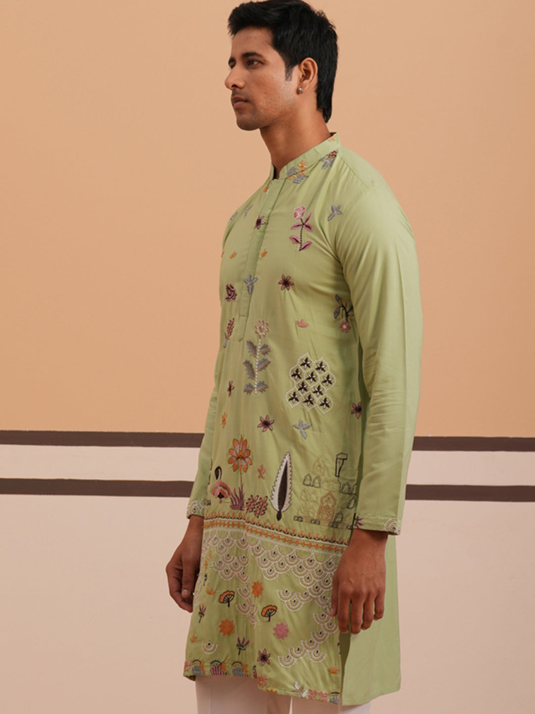 Floral Embroidered and Sequins Kurta ( KO 5140 Pista ) [FF] [D-5-6 & C5-6]