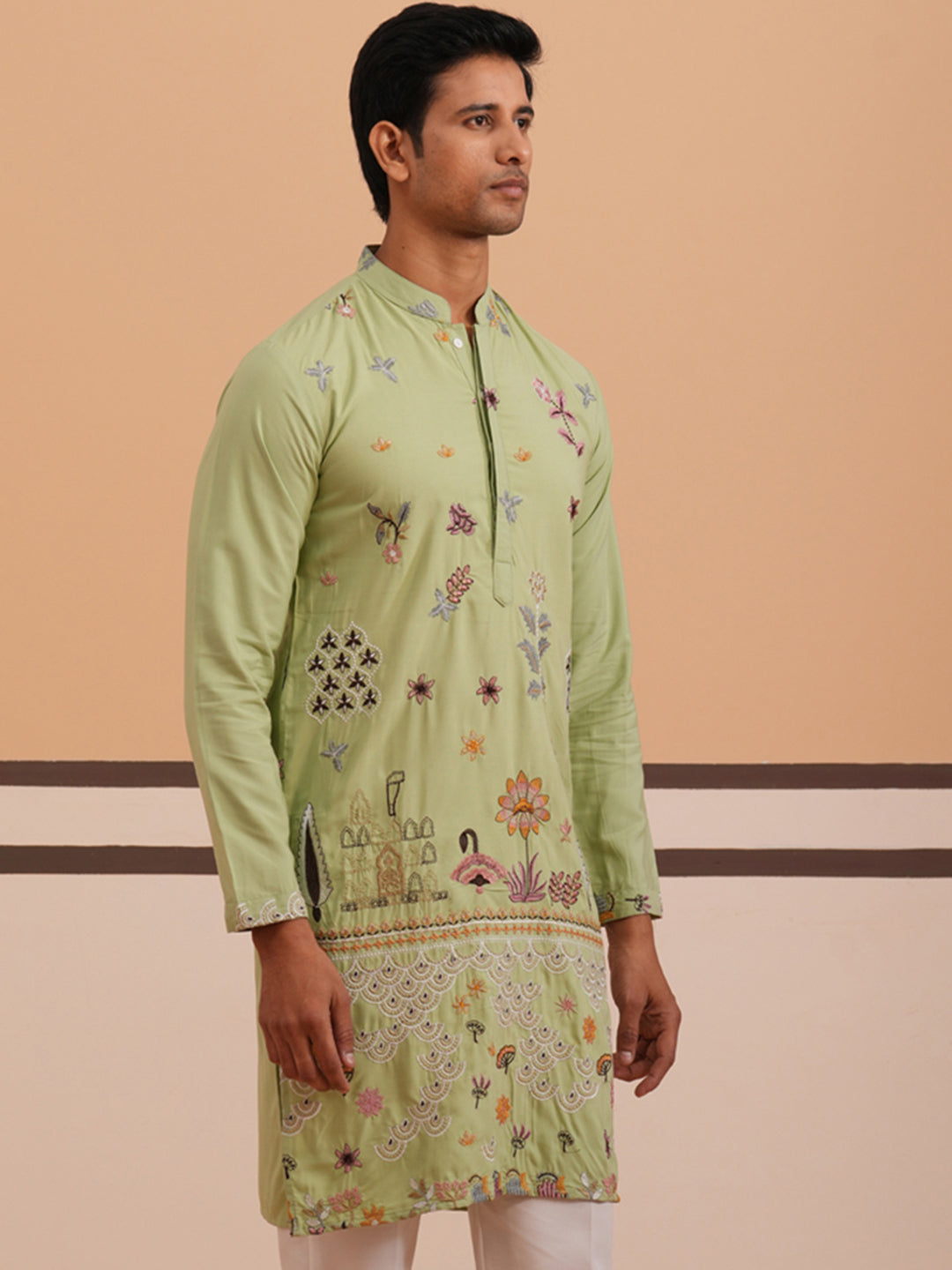 Floral Embroidered and Sequins Kurta ( KO 5140 Pista ) [FF] [D-5-6 & C5-6]