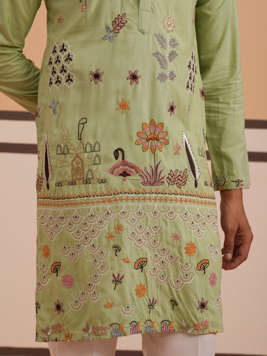 Floral Embroidered and Sequins Kurta ( KO 5140 Pista ) [FF] [D-5-6 & C5-6]