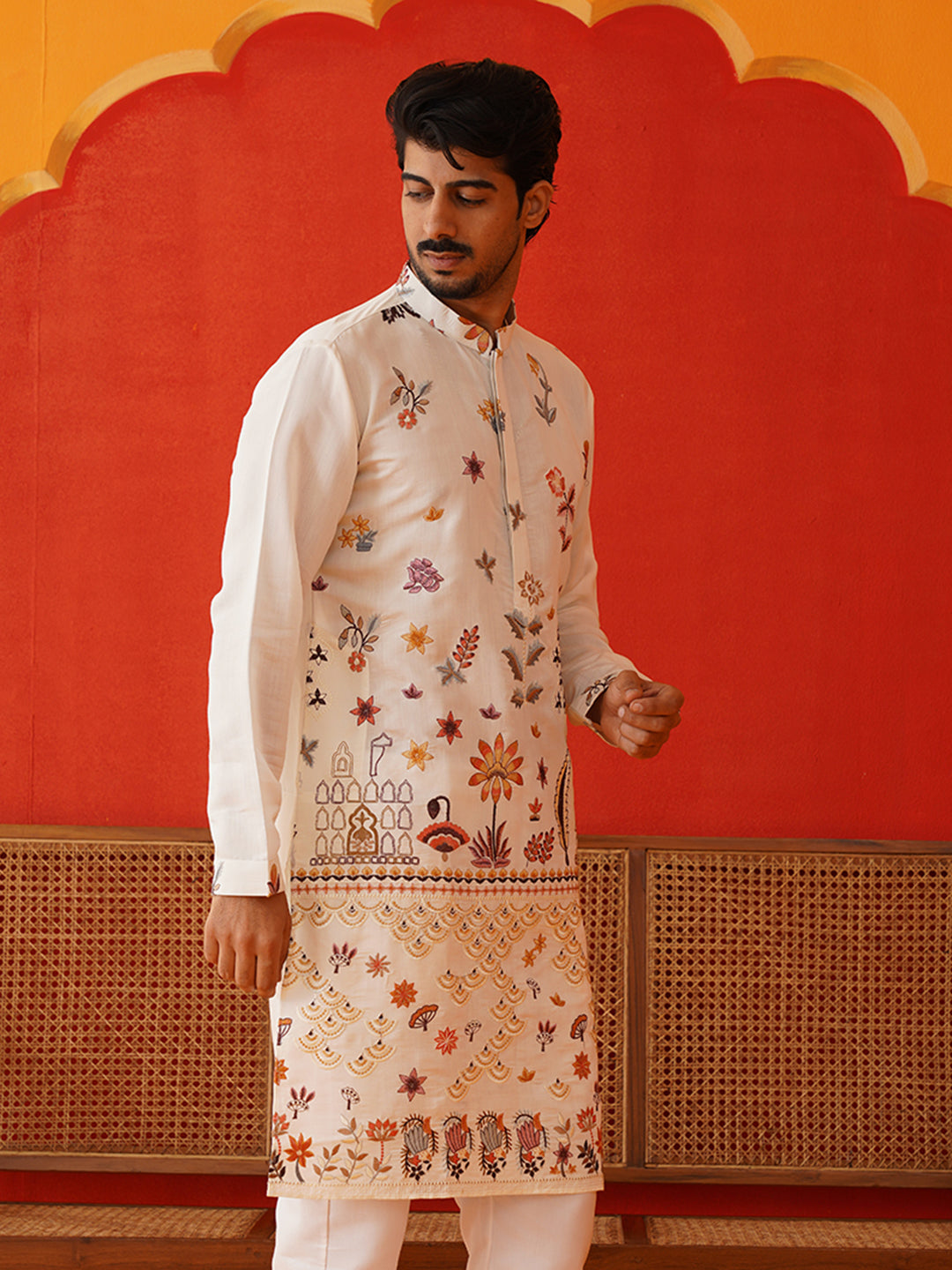 Floral Embroidered and Sequins Kurtas ( KO 5140White )