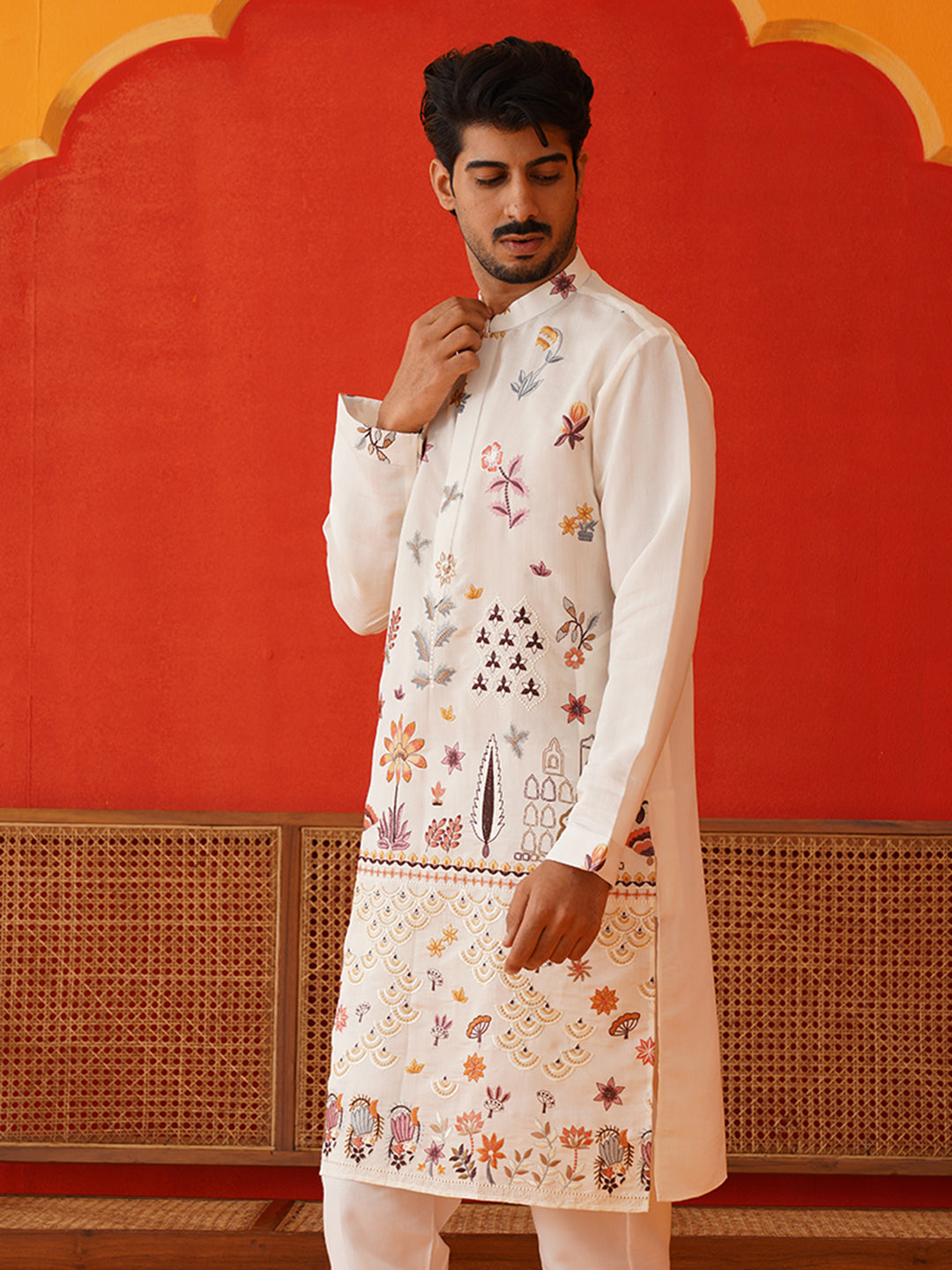 Floral Embroidered and Sequins Kurtas ( KO 5140White )