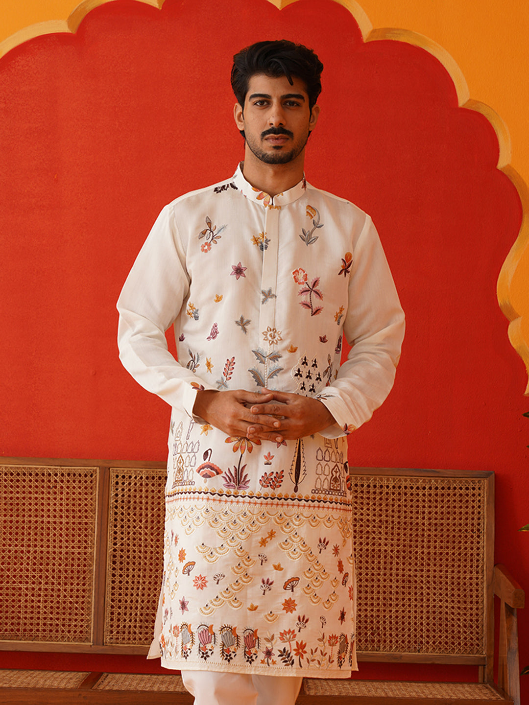 Floral Embroidered and Sequins Kurtas ( KO 5140White )
