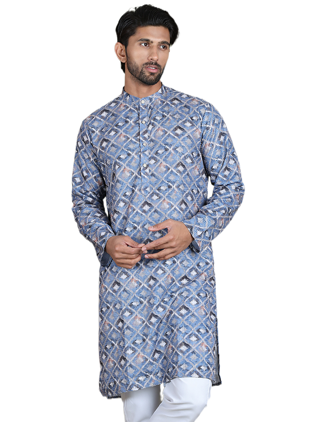 Embroidered and Printed Cotton Blend Kurtas. ( ko 5141Blue )