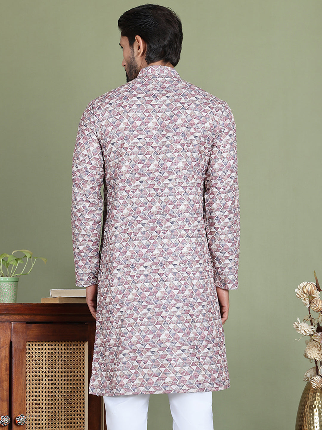 Embroidered and Printed Cotton Blend Kurtas. ( ko 5141Brown )