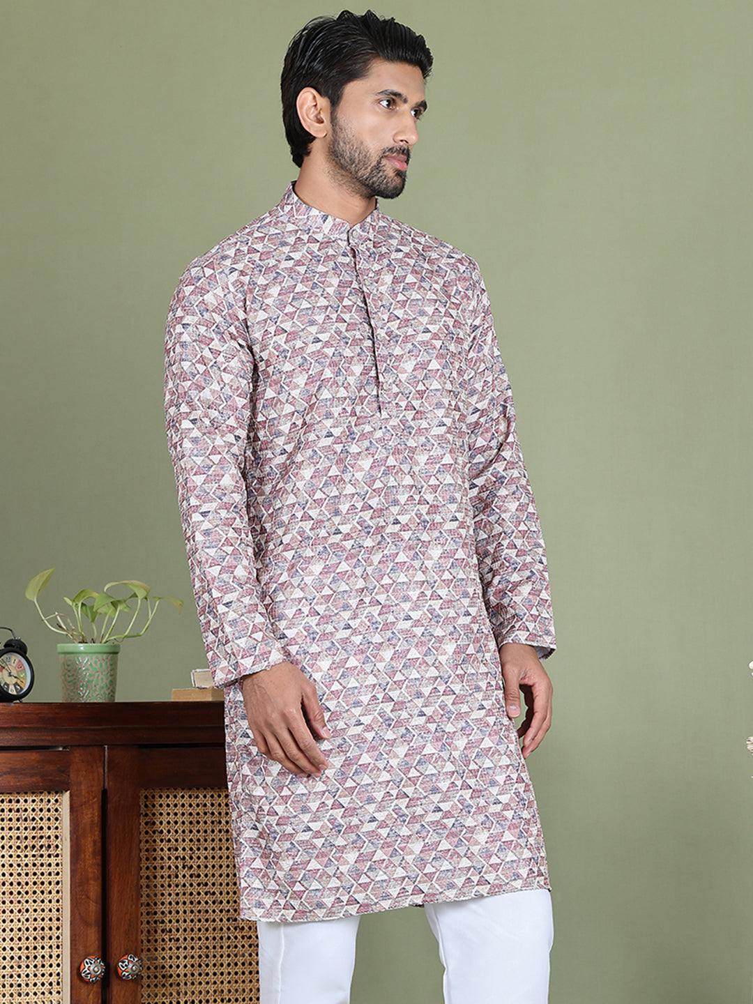 Embroidered and Printed Cotton Blend Kurtas. ( ko 5141Brown )