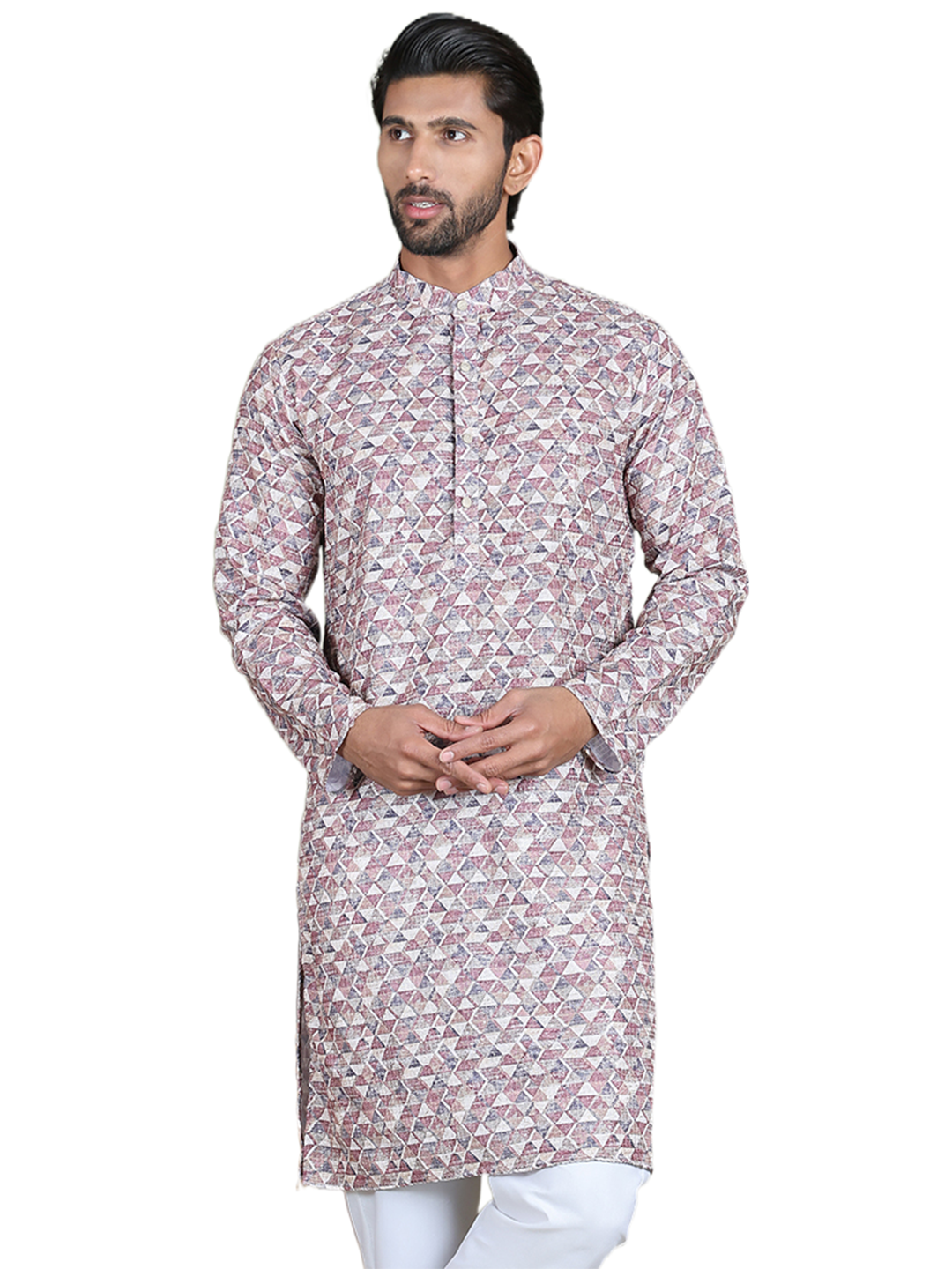 Embroidered and Printed Cotton Blend Kurtas. ( ko 5141Brown )