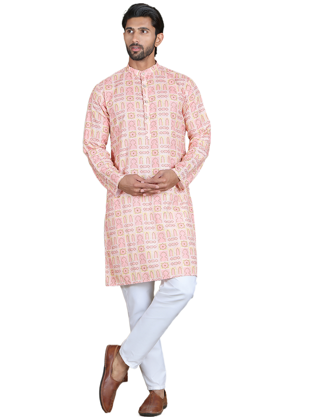 Embroidered and Printed Cotton Blend Kurtas. ( ko 5141Peach )
