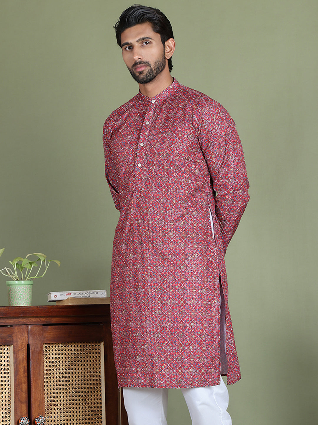 Embroidered and Printed Cotton Blend Kurtas. ( ko 5142Maroon )