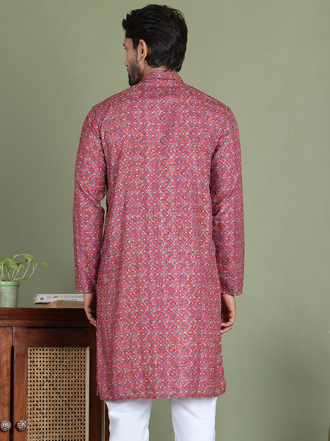 Embroidered and Printed Cotton Blend Kurtas. ( ko 5142Maroon )