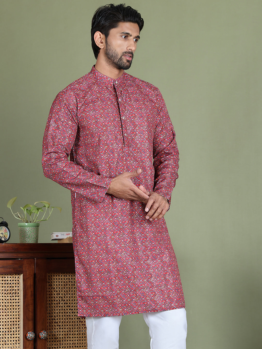 Embroidered and Printed Cotton Blend Kurtas. ( ko 5142Maroon )