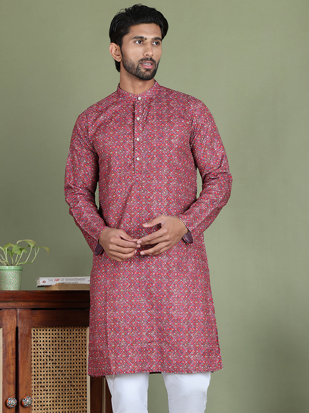 Embroidered and Printed Cotton Blend Kurtas. ( ko 5142Maroon )