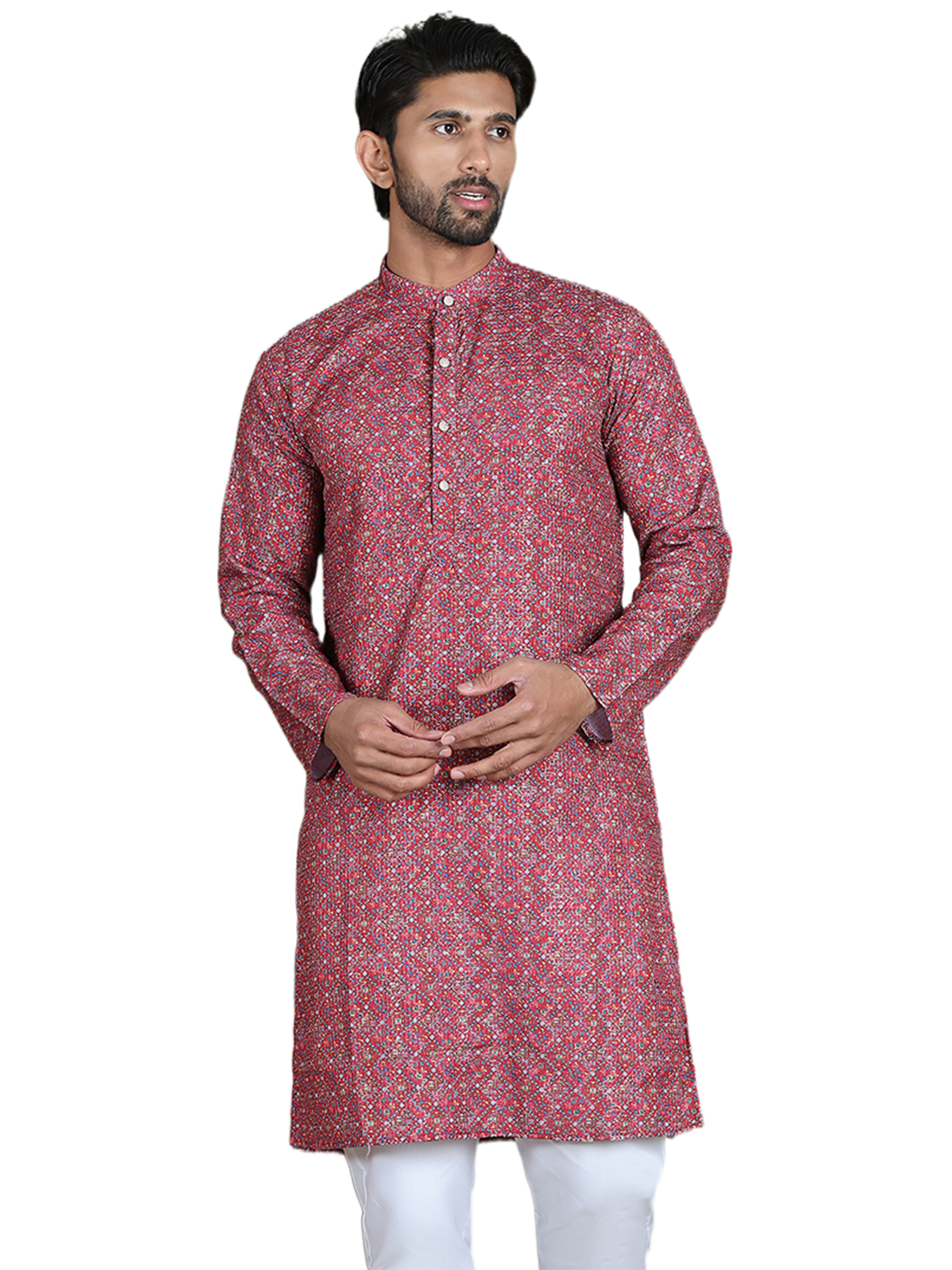 Embroidered and Printed Cotton Blend Kurtas. ( ko 5142Maroon )