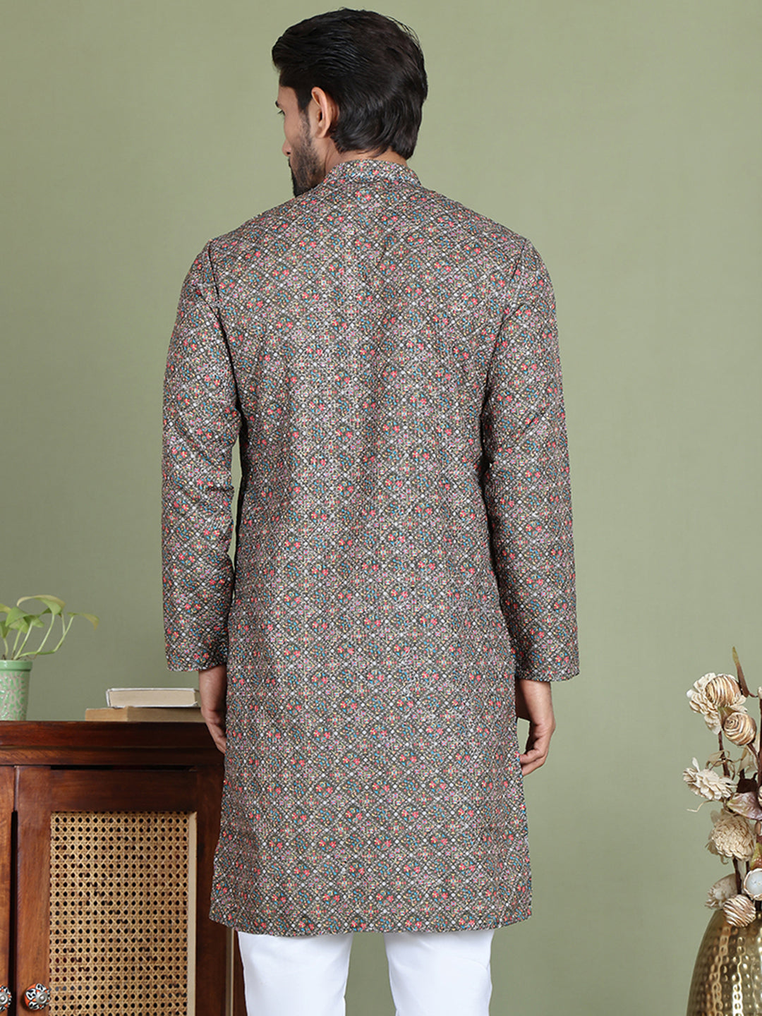 Embroidered and Printed Cotton Blend Kurtas. ( ko 5142Olive )