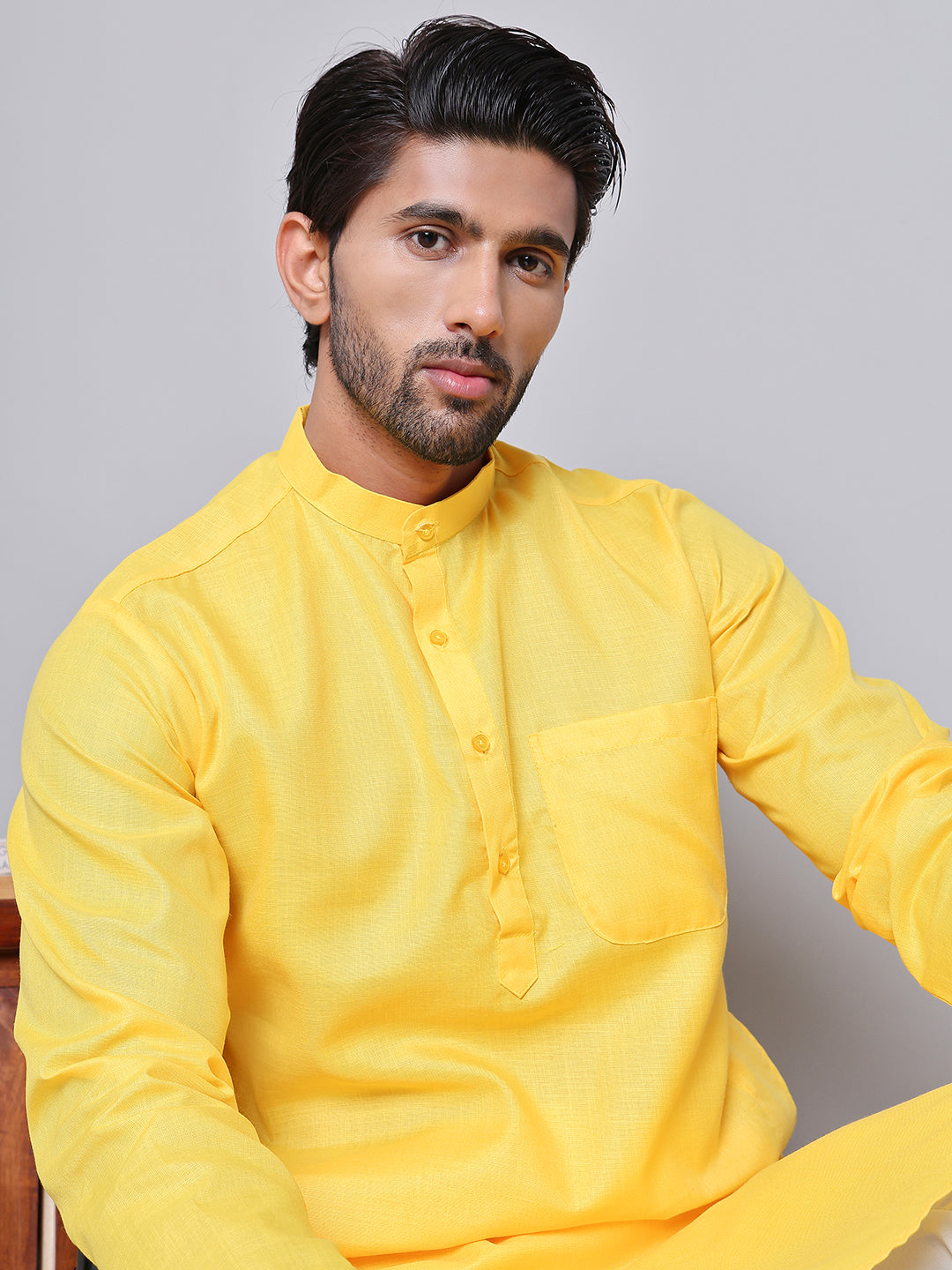 Men’s Cotton Blend Solid Kurta ( ANMKO 5144Lemon )