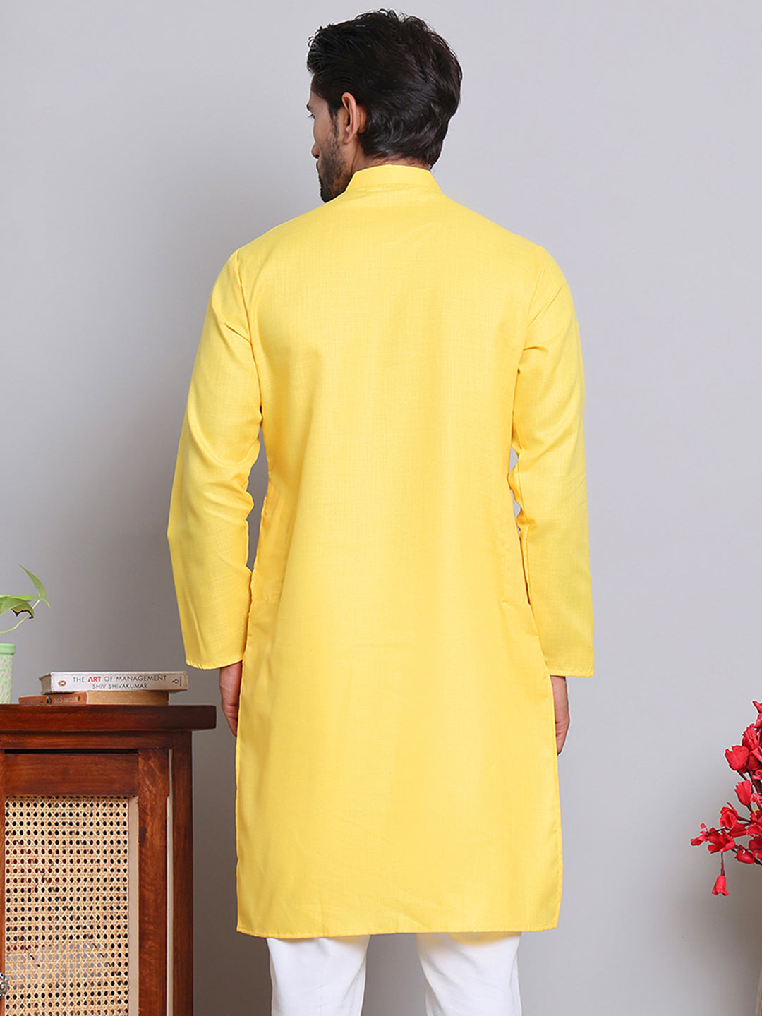 Men’s Cotton Blend Solid Kurta ( ANMKO 5144Lemon )