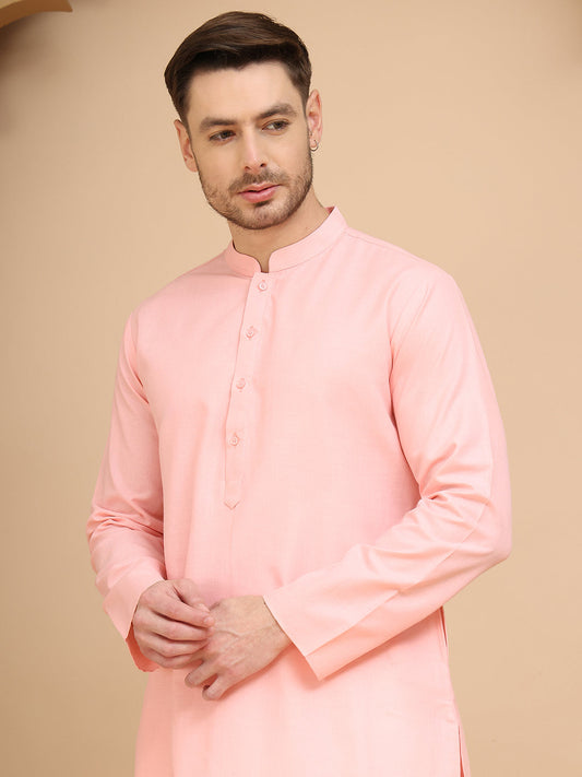Solid Cotton Kurtas for Men ( KO 5144 Light-Pink )