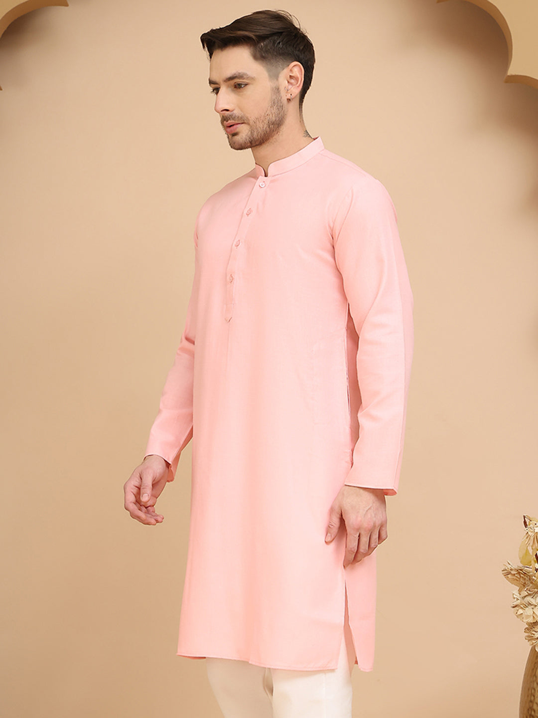 Solid Cotton Kurtas for Men ( KO 5144 Light-Pink )