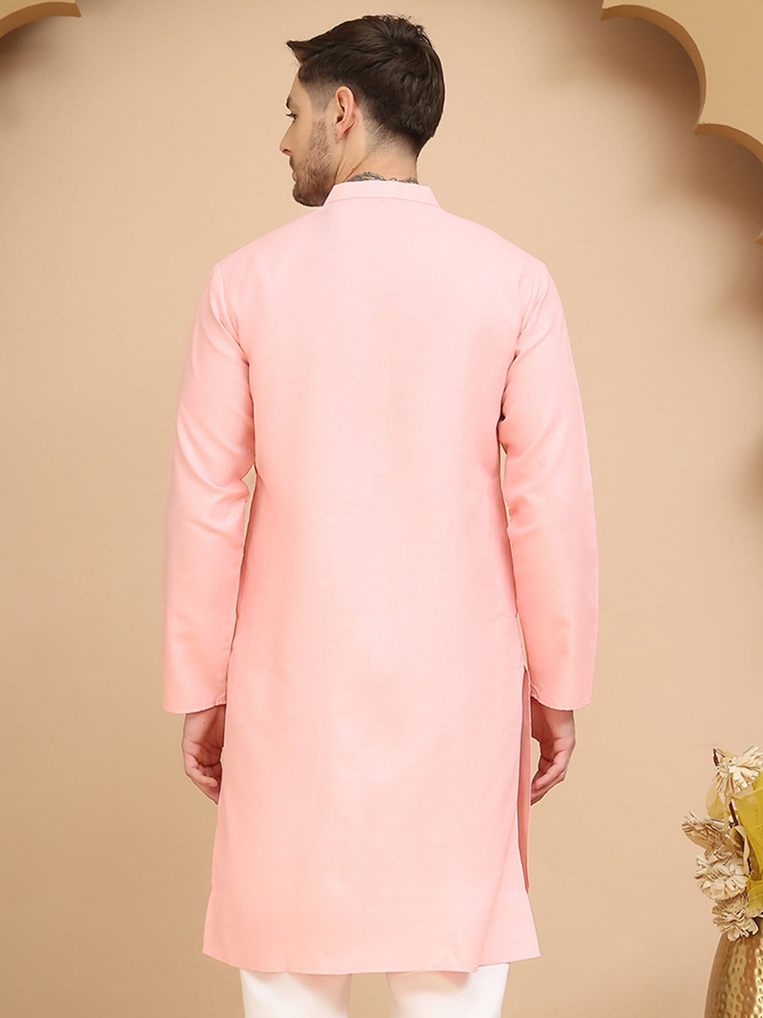 Solid Cotton Kurtas for Men ( KO 5144 Light-Pink )