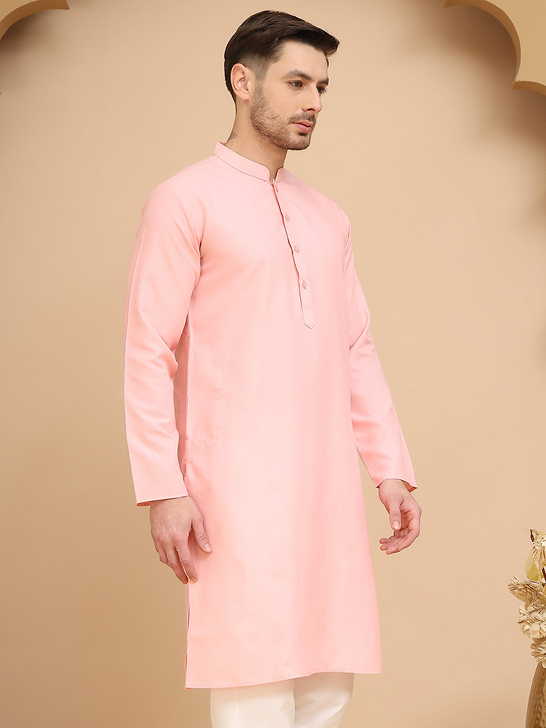 Solid Cotton Kurtas for Men ( KO 5144 Light-Pink )