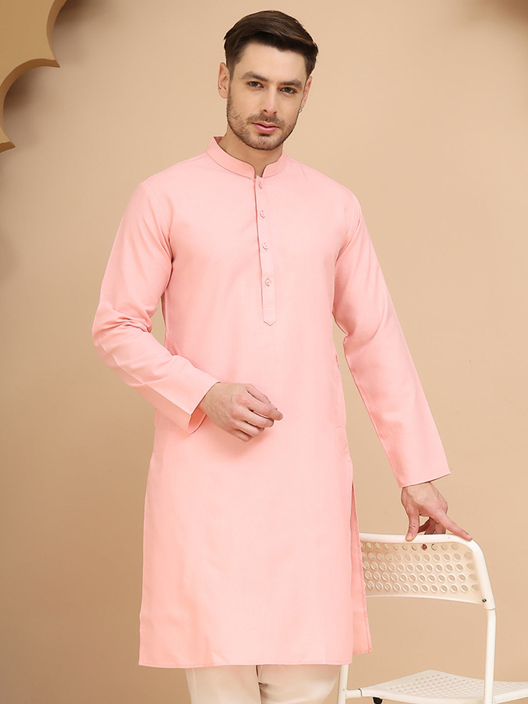 Solid Cotton Kurtas for Men ( KO 5144 Light-Pink )