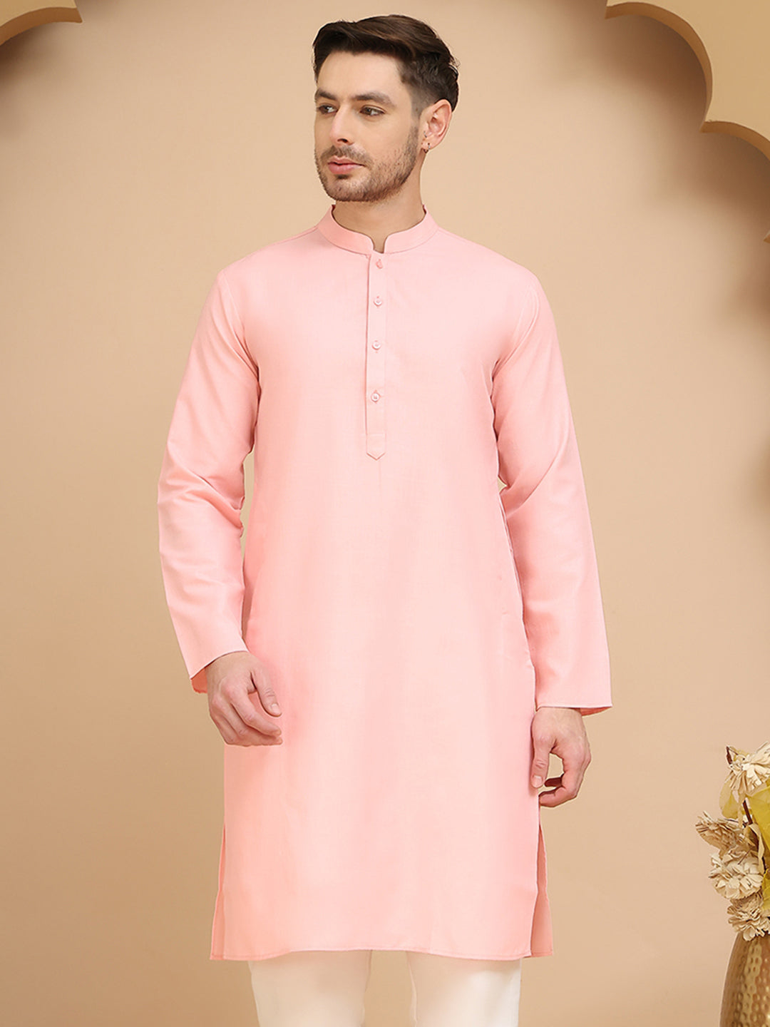 Solid Cotton Kurtas for Men ( KO 5144 Light-Pink )