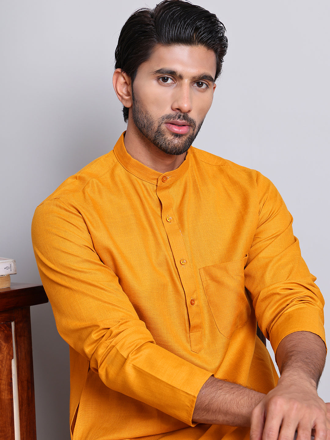 Men’s Cotton Blend Solid Kurta ( ANMKO 5144Mustard )