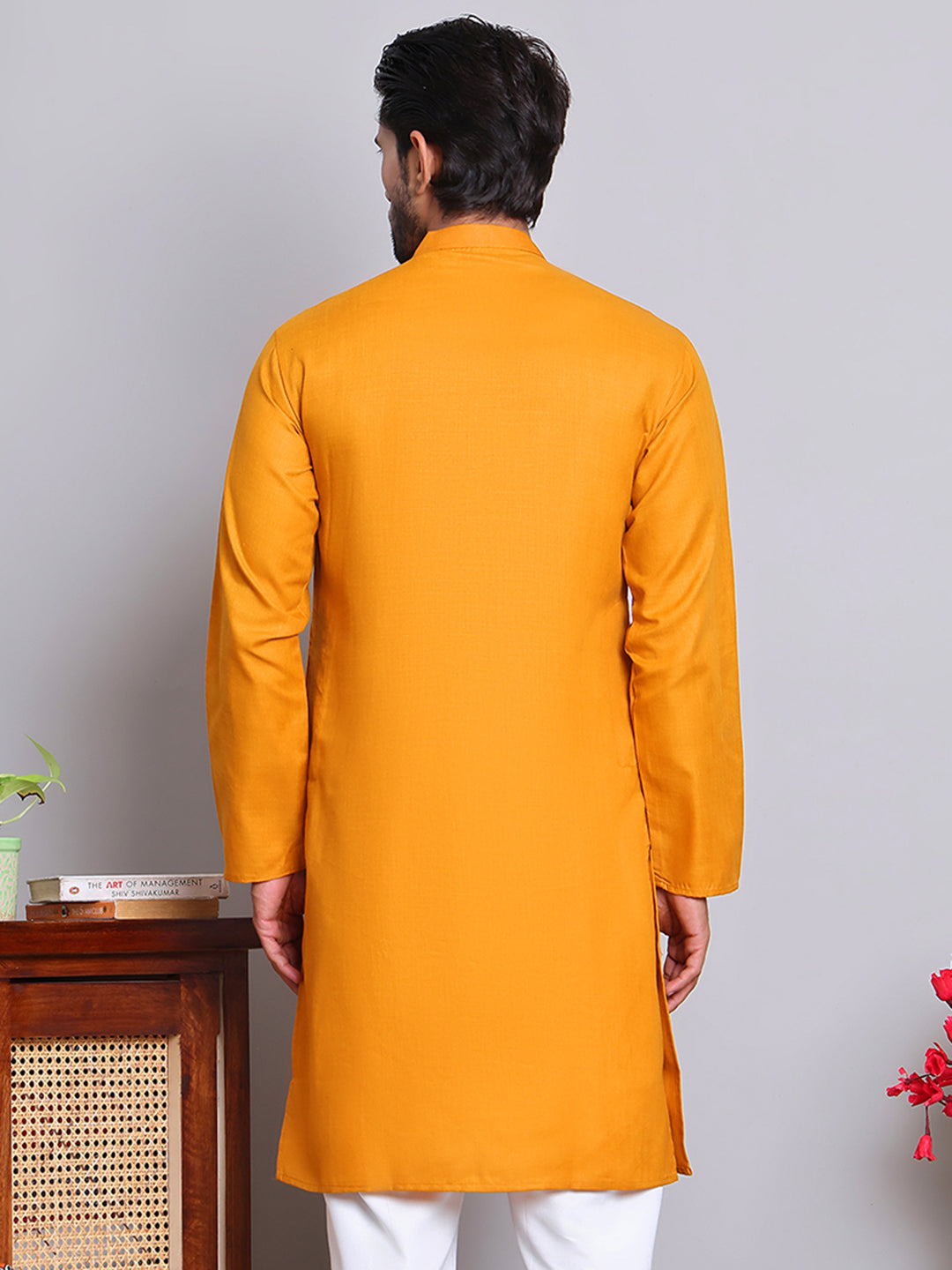 Men’s Cotton Blend Solid Kurta ( ANMKO 5144Mustard )