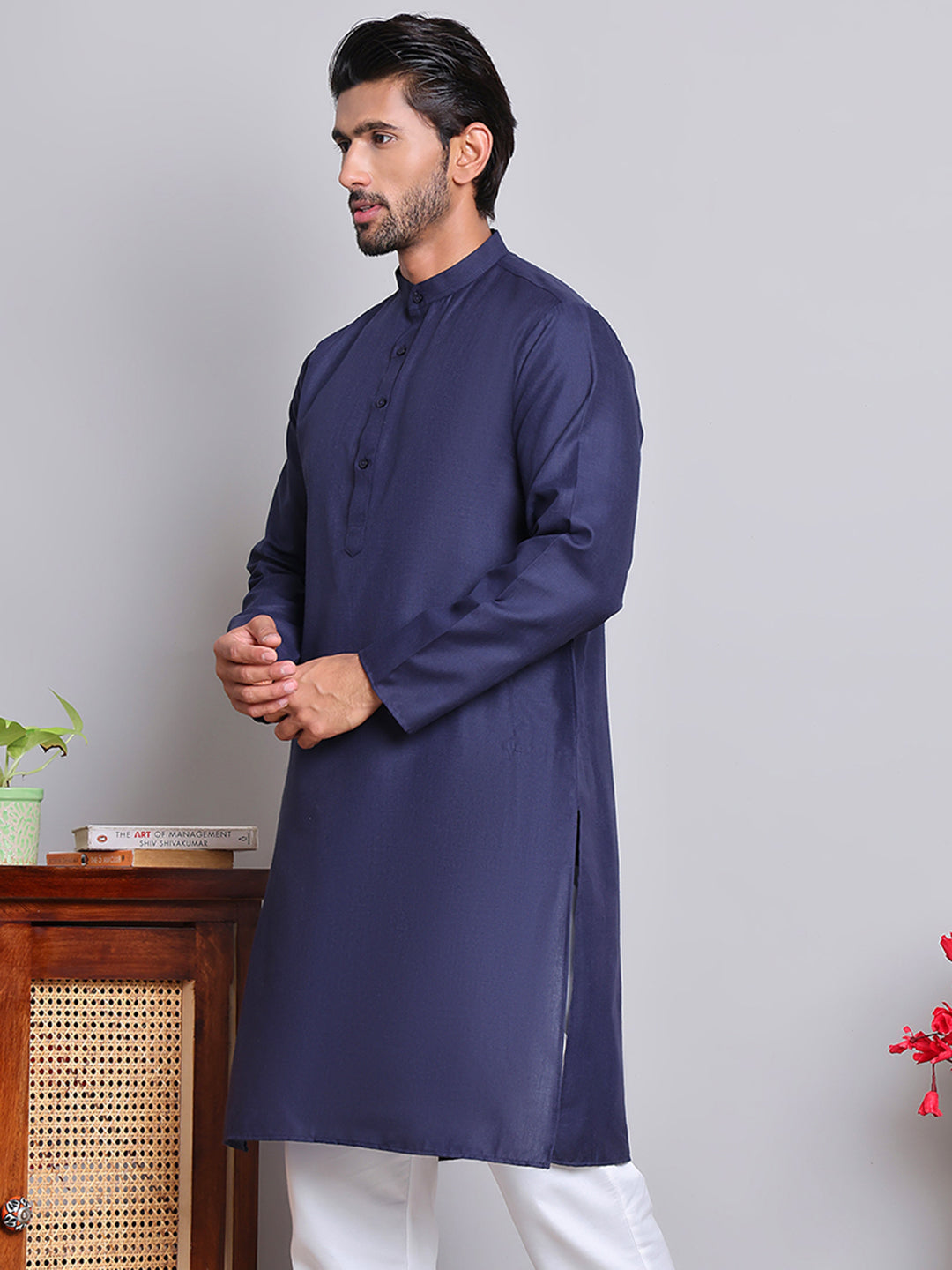 Men’s Cotton Blend Solid Kurta ( ANMKO 5144Navy )