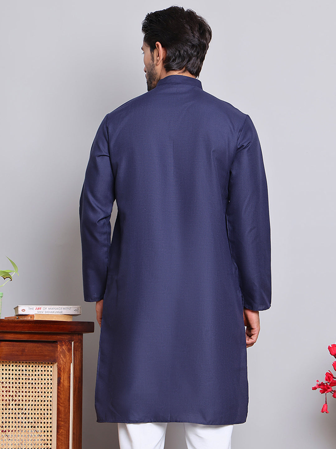 Solid Cotton Kurtas for Men ( KO 5144Navy )