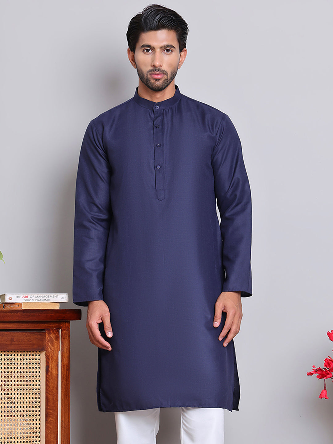 Men’s Cotton Blend Solid Kurta ( ANMKO 5144Navy )