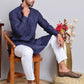 Men’s Cotton Blend Solid Kurta ( ANMKO 5144Navy )