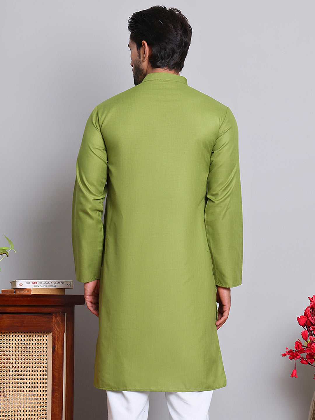 Solid Cotton Kurtas for Men ( KO 5144Olive )