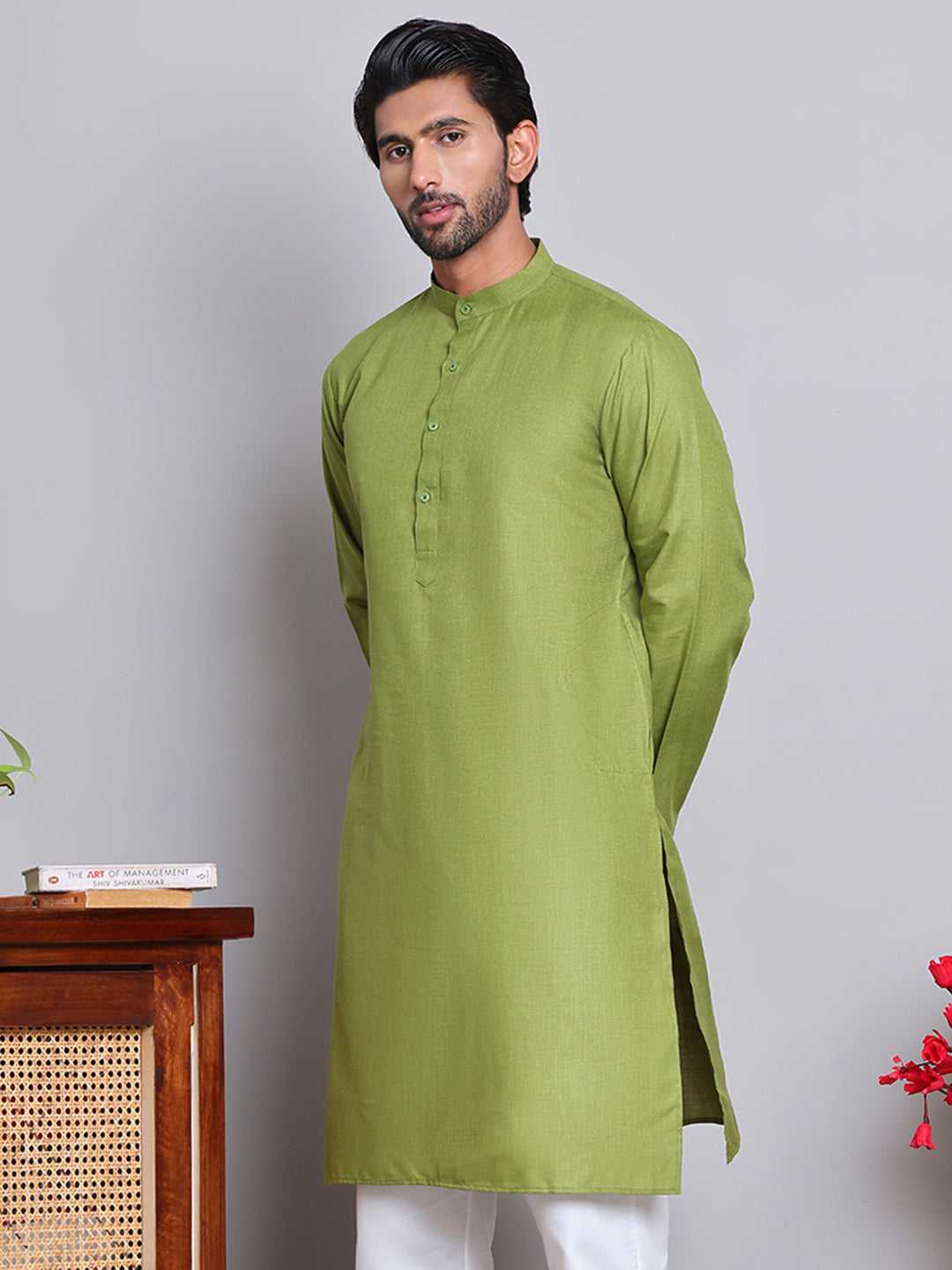 Men’s Cotton Blend Solid Kurta ( ANMKO 5144Olive )