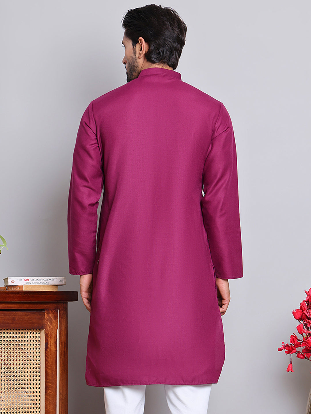 Solid Cotton Kurtas for Men ( KO 5144Pink )