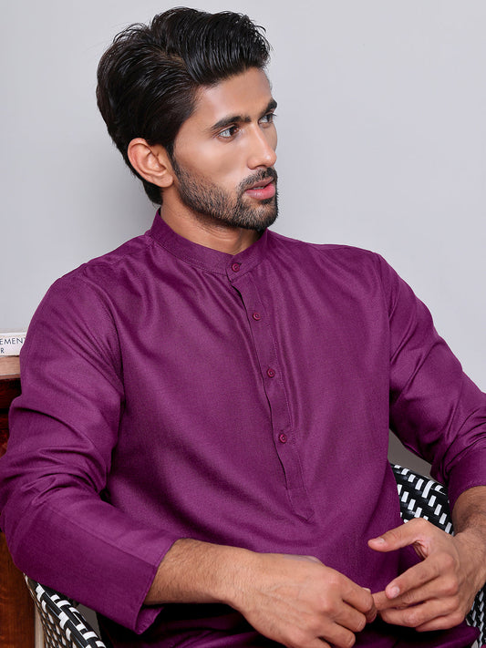 Solid Cotton Kurtas for Men ( KO 5144 Purple )
