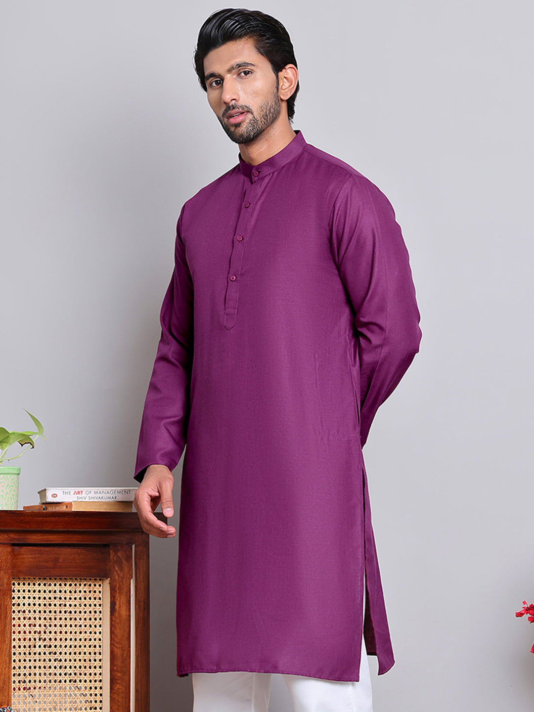 Solid Cotton Kurtas for Men ( KO 5144 Purple )