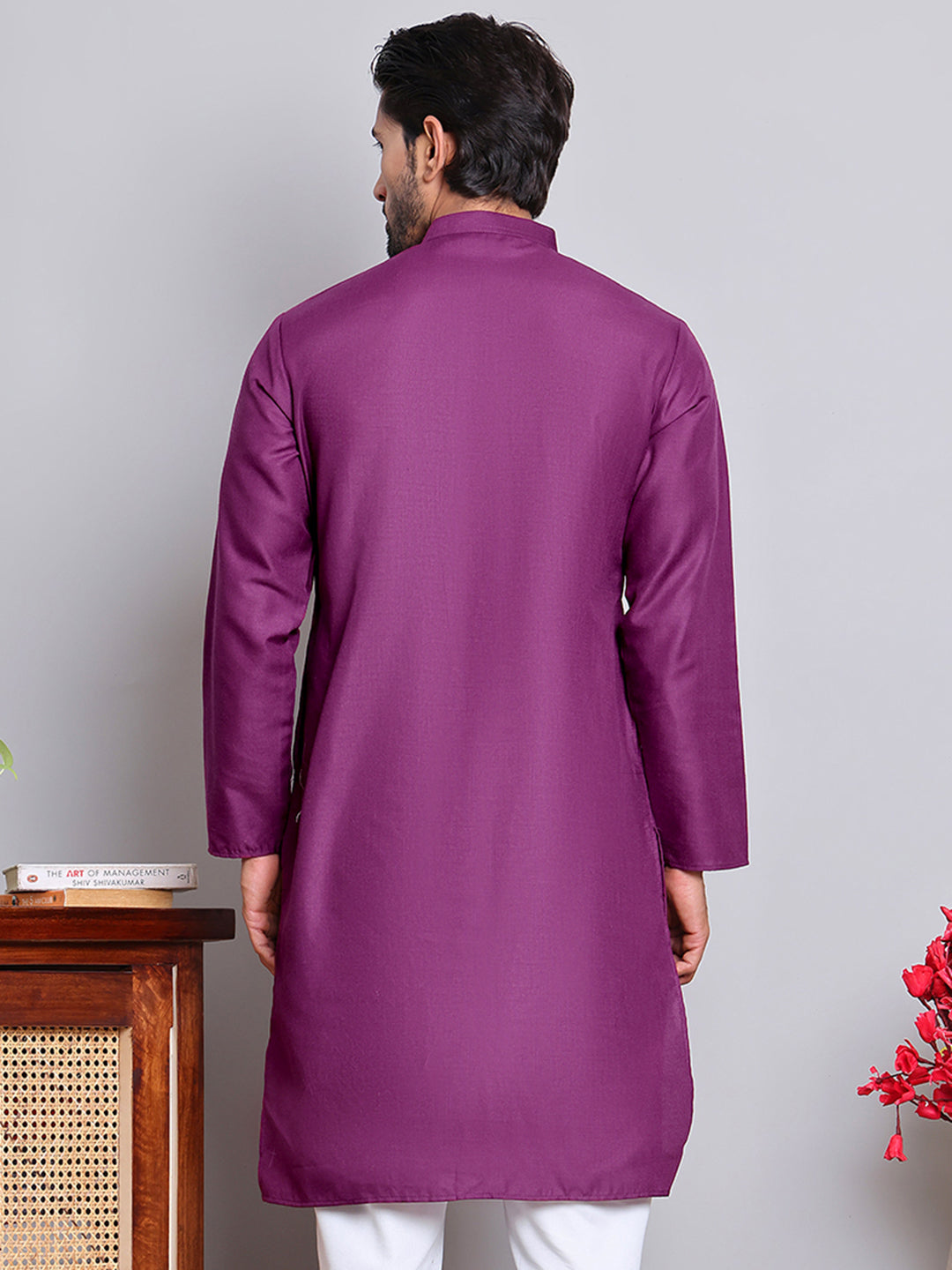 Solid Cotton Kurtas for Men ( KO 5144 Purple )