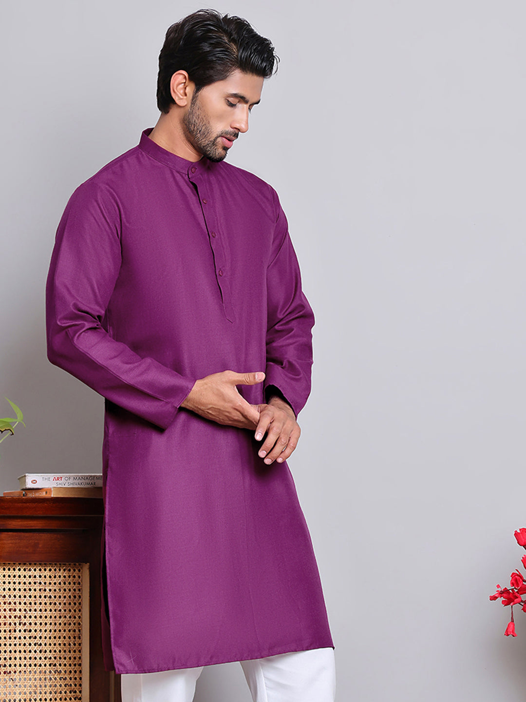 Solid Cotton Kurtas for Men ( KO 5144 Purple )