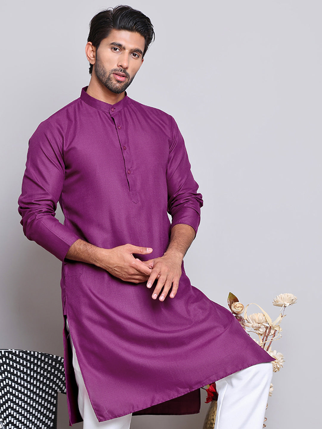 Solid Cotton Kurtas for Men ( KO 5144 Purple )