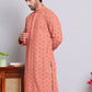 Men's Embroidered and Sequence Kurtas ( KO 5145Peach )